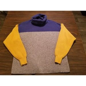 Free People Oversized Sweater Women's Size XS Colorblock Turtleneck Blue Yellow